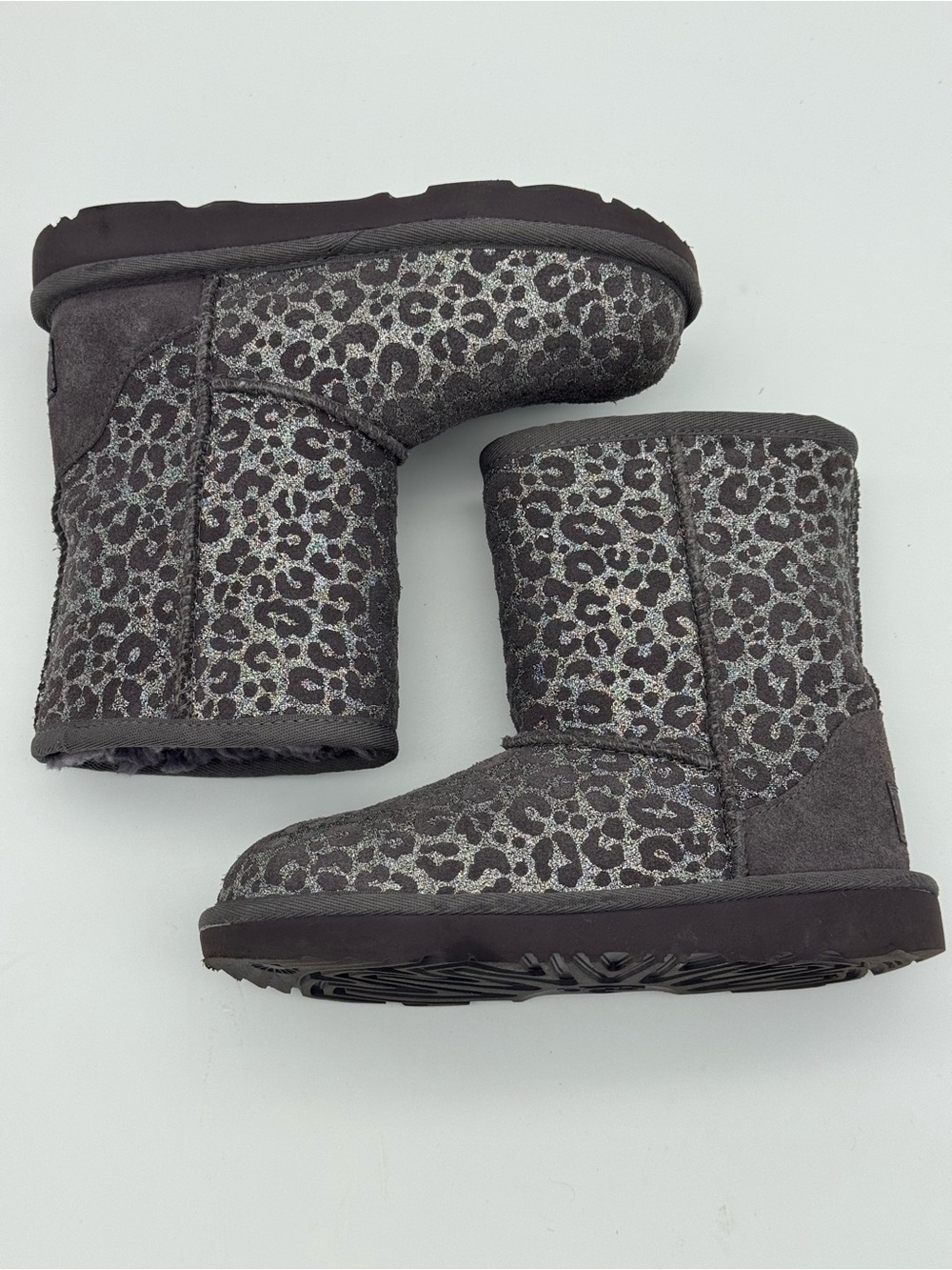 UGG Classic II Glitter Leopard winter boots girls size 13 leather shearling kids - Picture 5 of 11